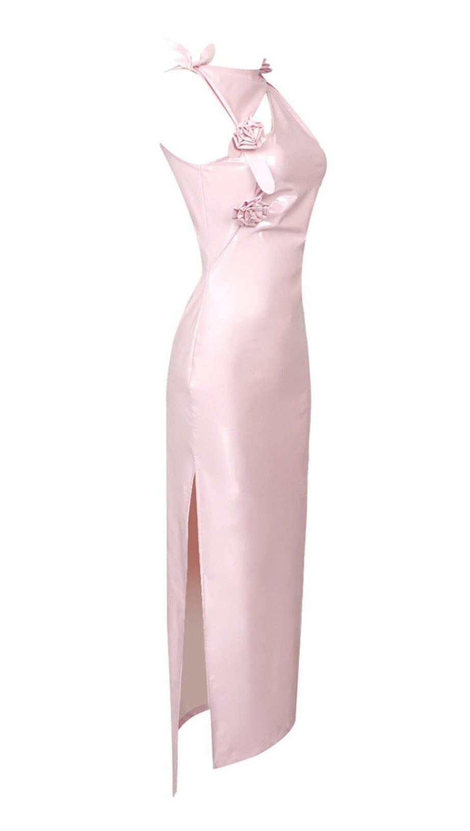 GLAM WITH EDGY SKINTIGHT LATEX GOWN IN PINK
