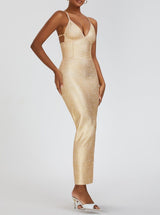 GOLD SLIT BACKLESS SLIP MAXI DRESS