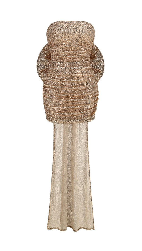 AIIZIE GOLD STRAPLESS BOW MINI DRESS - product image