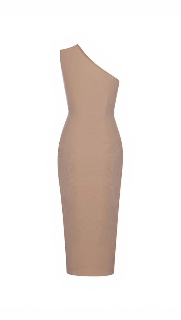 AIIZIE MAYA ONE SHOULDER BANDAGE DRESS IN NUDE - product image