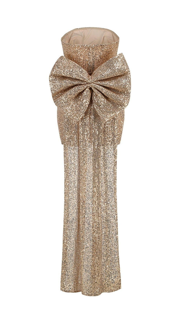 AIIZIE GOLD STRAPLESS BOW MINI DRESS - product image