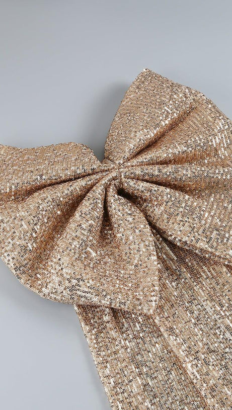 MINI ABITO CON FIOCCO SENZA SPALLINE ORO 