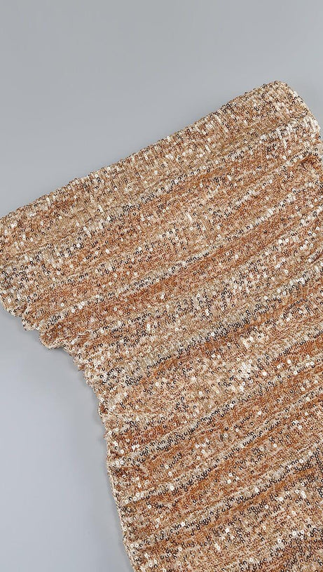 MINI ABITO CON FIOCCO SENZA SPALLINE ORO 