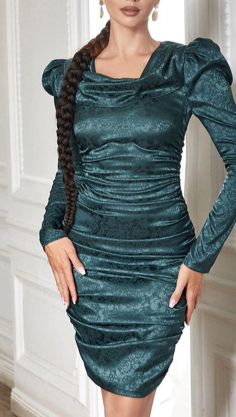 GREEN LONG SLEEVE MINI DRESS