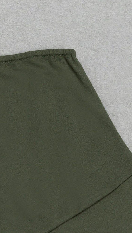 GREEN ONE SHOULDER RUFFLE TRIM DRESS