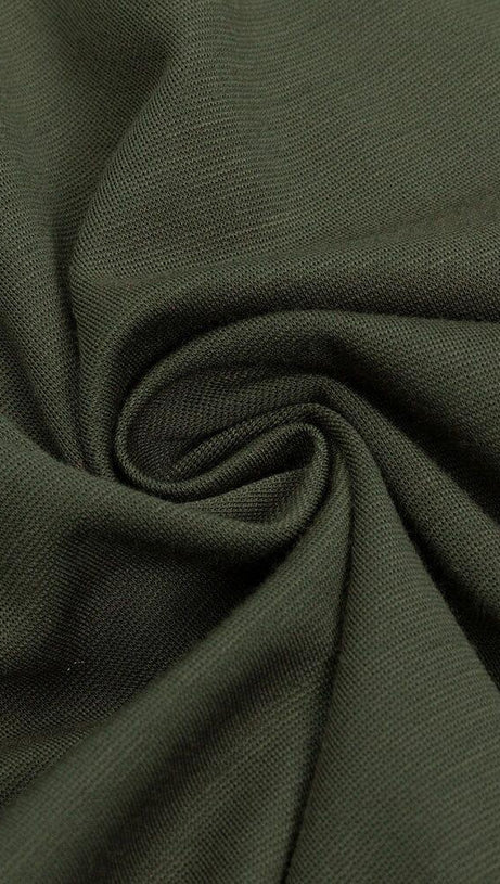 GREEN ONE SHOULDER RUFFLE TRIM DRESS