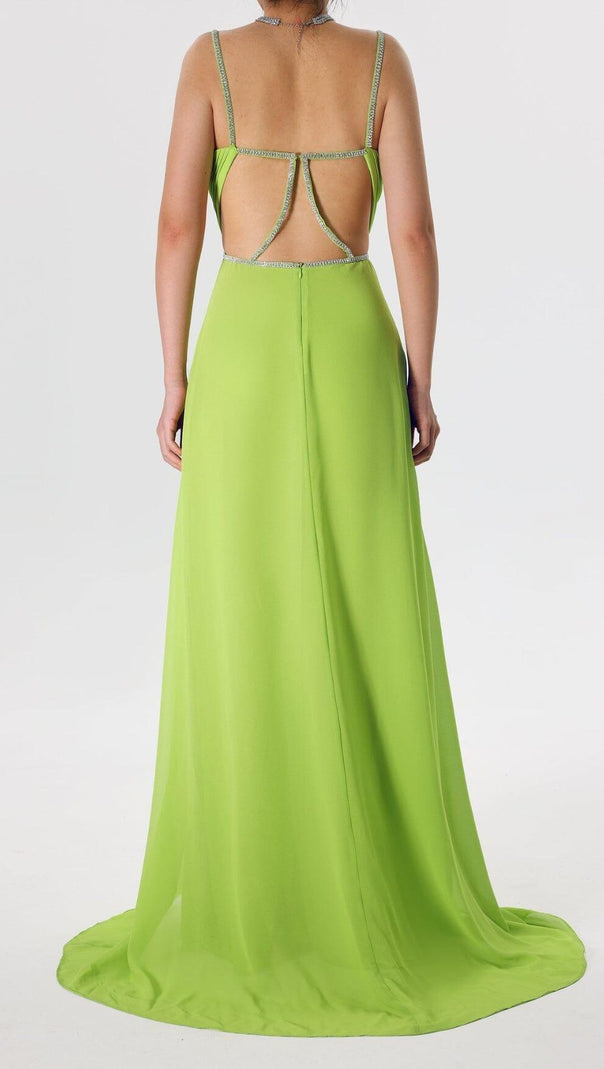 AIIZIE GREEN PLEATED SLIT MAXI DRESS - product image