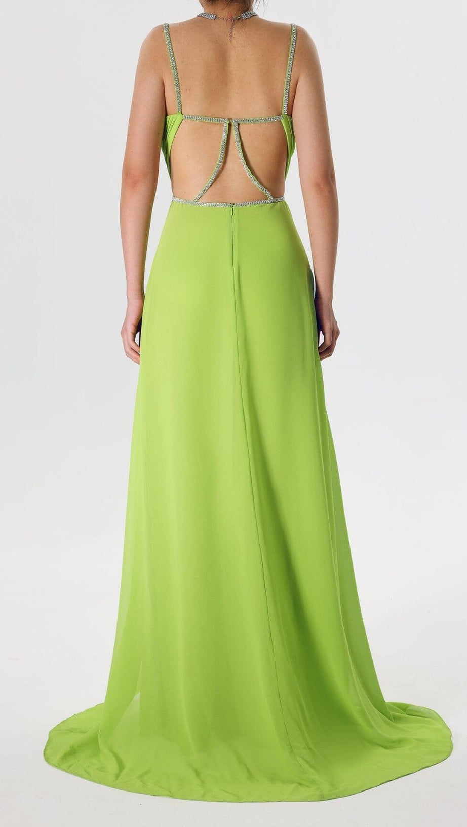 GREEN PLEATED SLIT MAXI DRESS