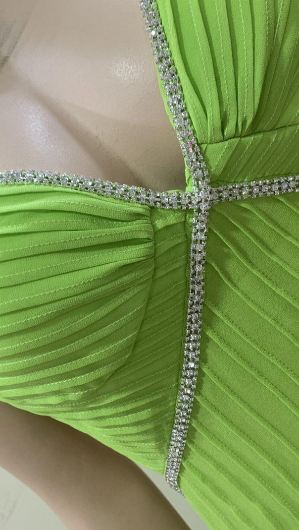 AIIZIE GREEN PLEATED SLIT MAXI DRESS - product image