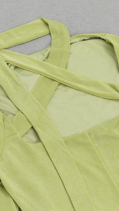 GREEN TRUMPET SLEEVE BODYCON MAXI DRESS