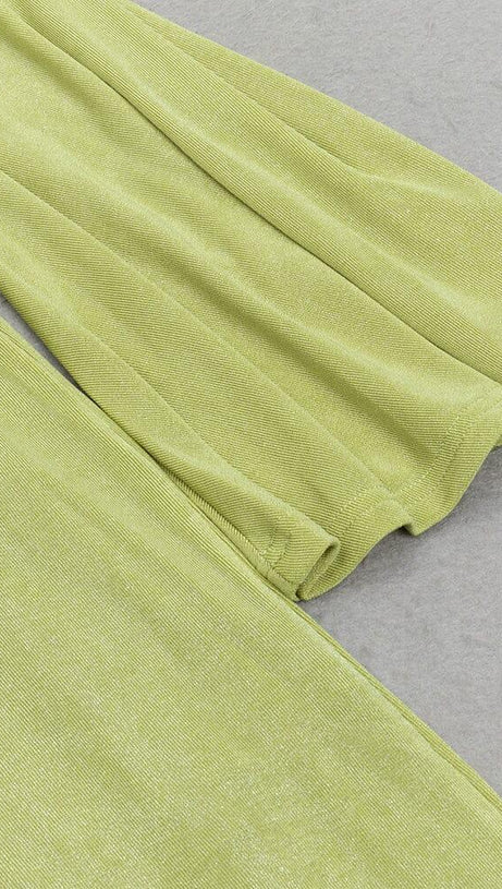 GREEN TRUMPET SLEEVE BODYCON MAXI DRESS