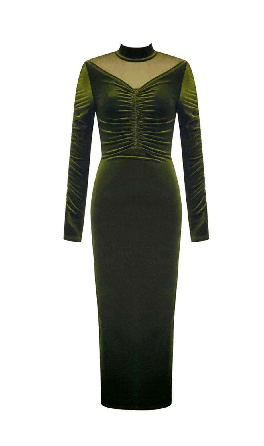 HIGH COLLAR PLEATED MAXI DRESS