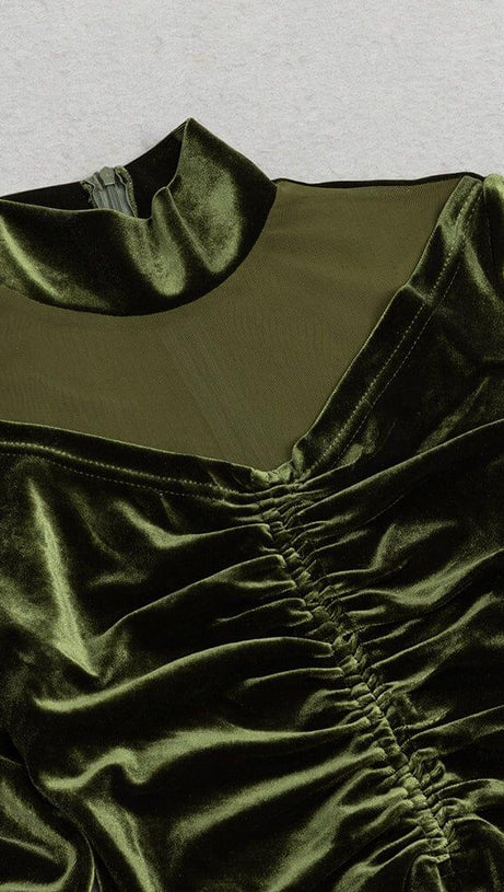 HIGH COLLAR PLEATED MAXI DRESS