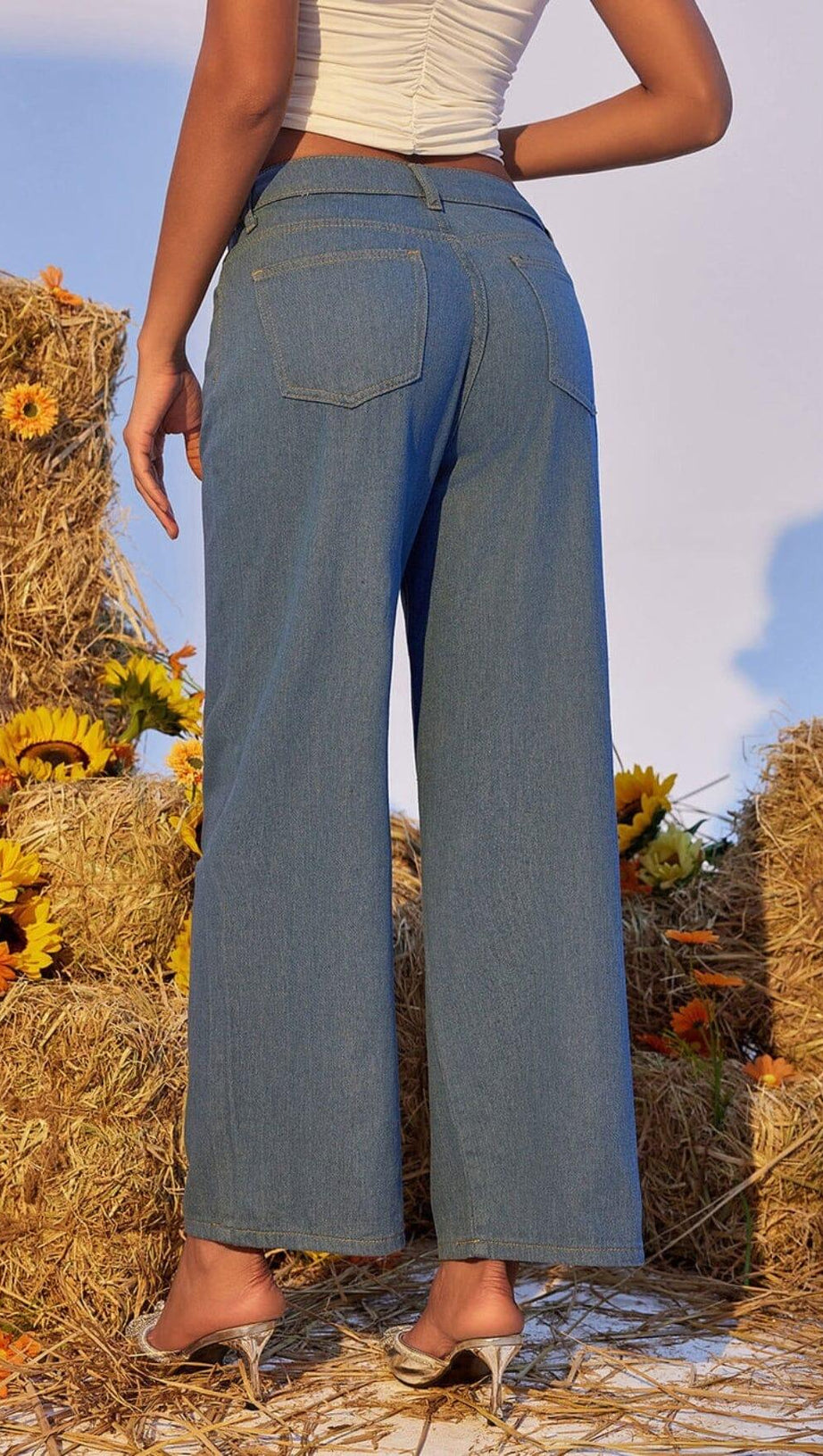 HOLLOW WIDE DENIM PANTS