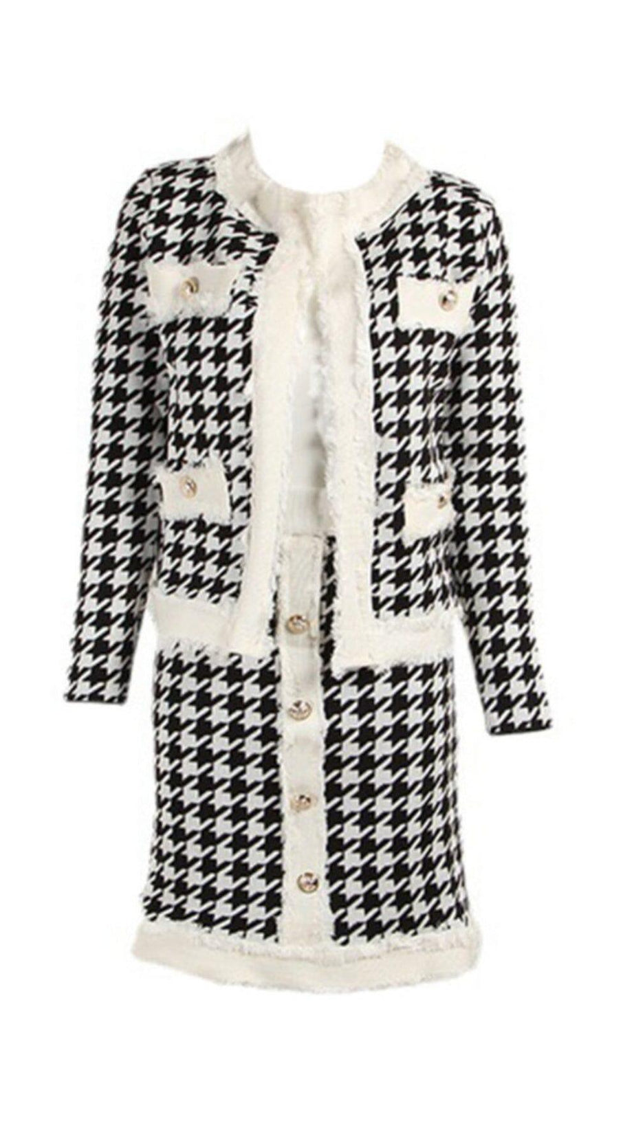 HOUNDSTOOTH KNITTED SKIRT SET