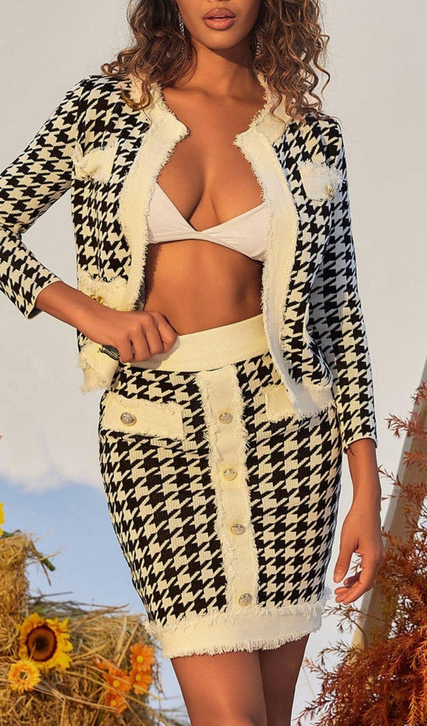 HOUNDSTOOTH KNITTED SKIRT SET