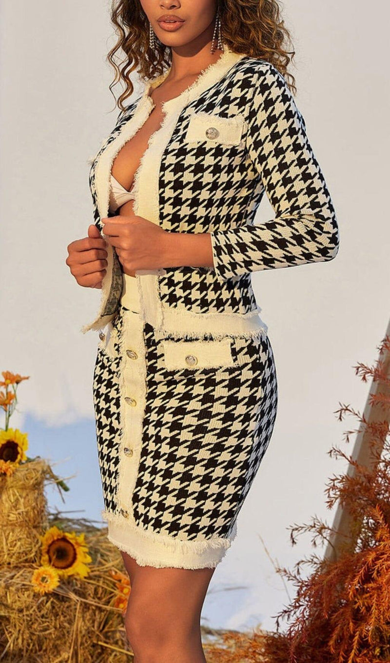 HOUNDSTOOTH KNITTED SKIRT SET