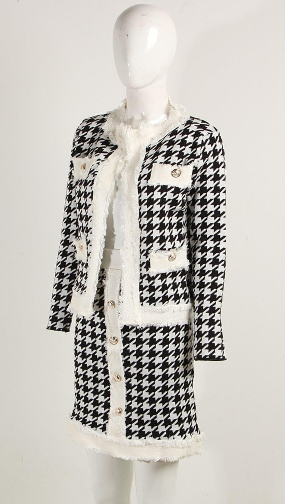 HOUNDSTOOTH KNITTED SKIRT SET