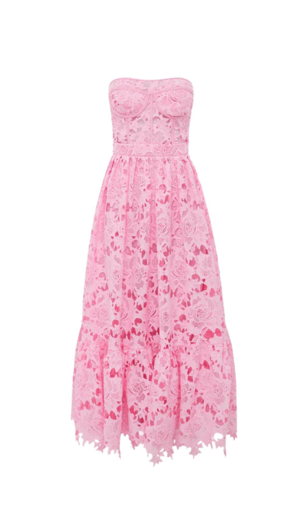 AIIZIE LACE BUSTIER MIDI DRESS IN CANDY PINK - product image