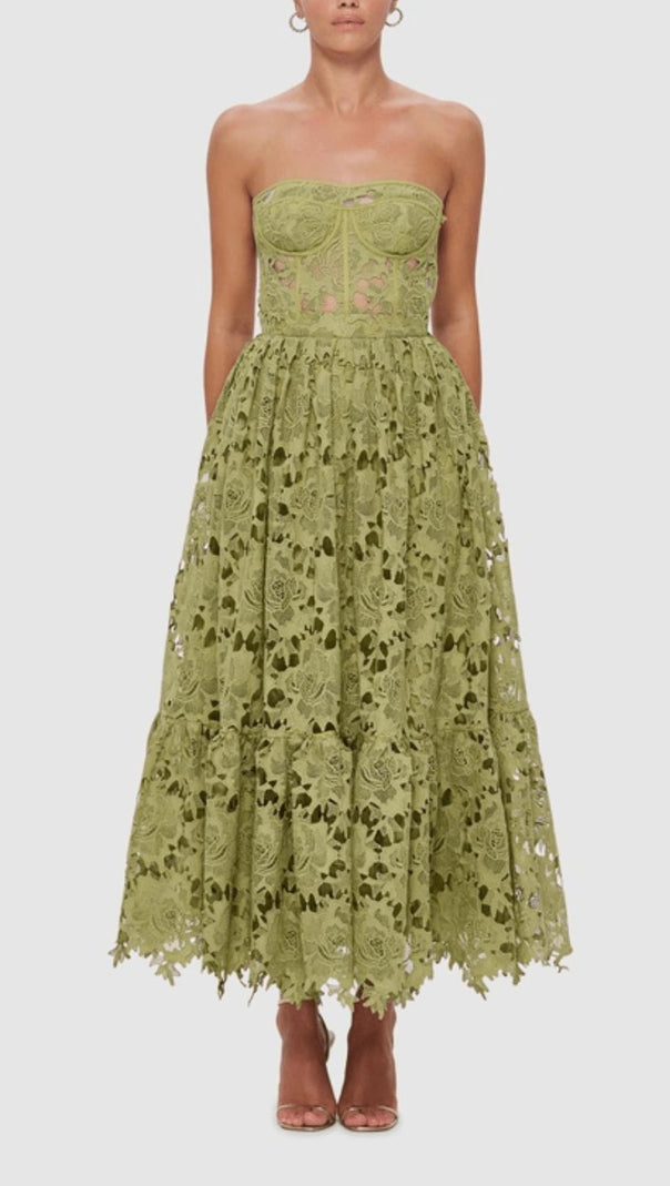 AIIZIE LACE BUSTIER MIDI DRESS IN GREEN - product image