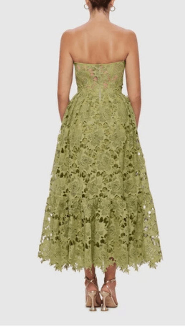AIIZIE LACE BUSTIER MIDI DRESS IN GREEN - product image