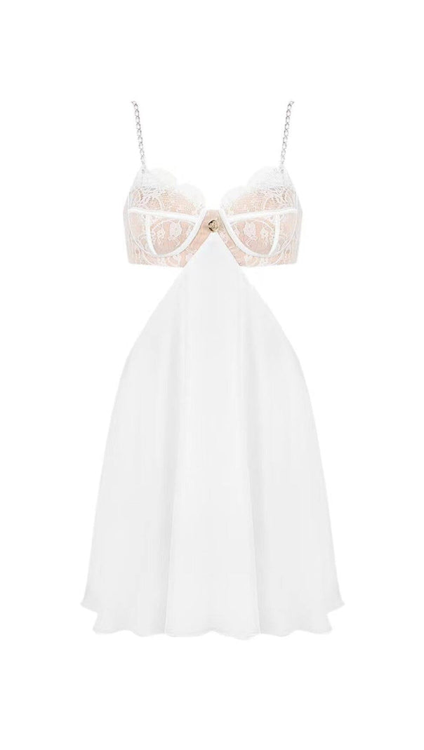AIIZIE LACE CUT OUT MINI DRESS IN WHITE - product image