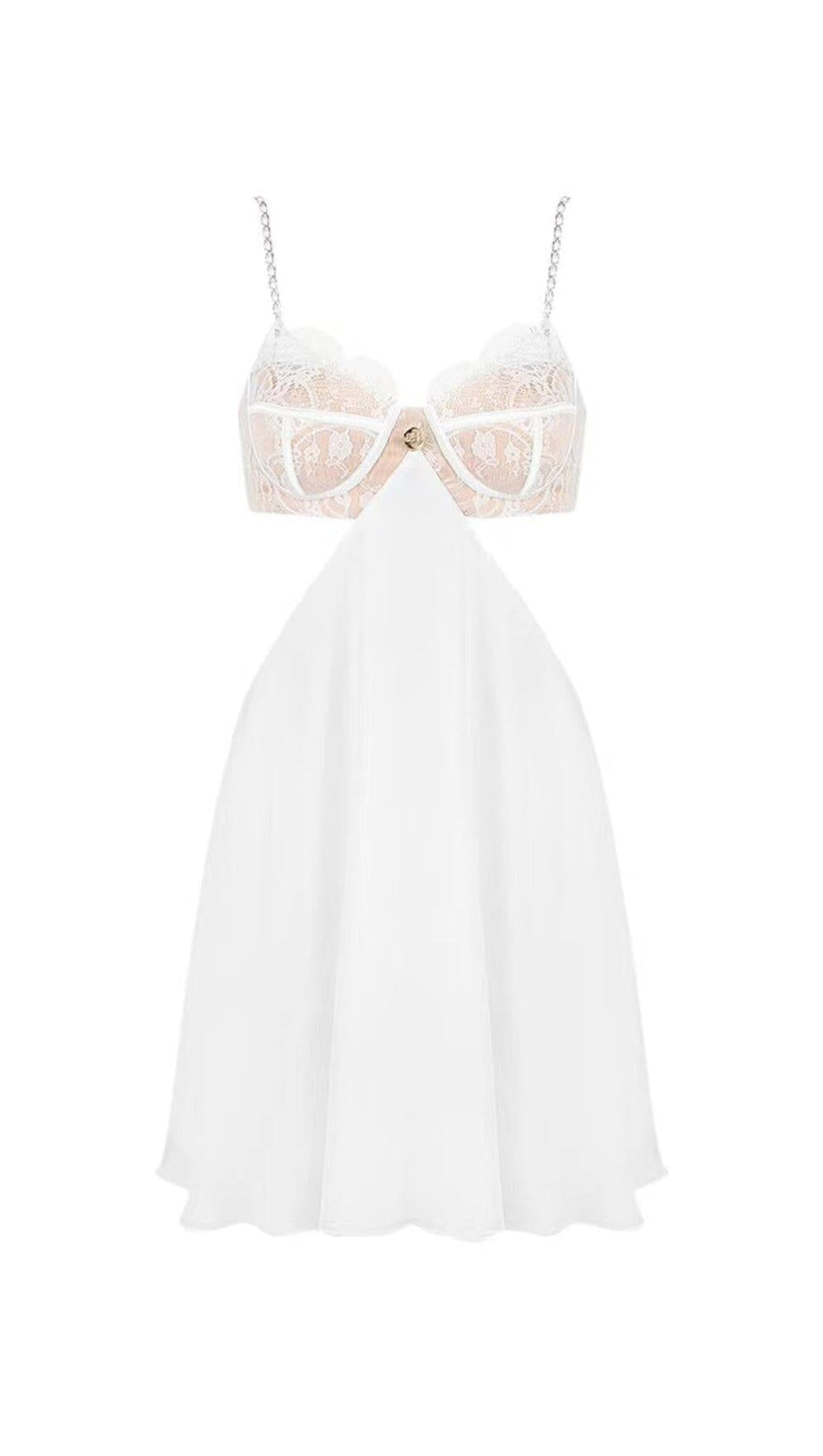 LACE CUT OUT MINI DRESS IN WHITE