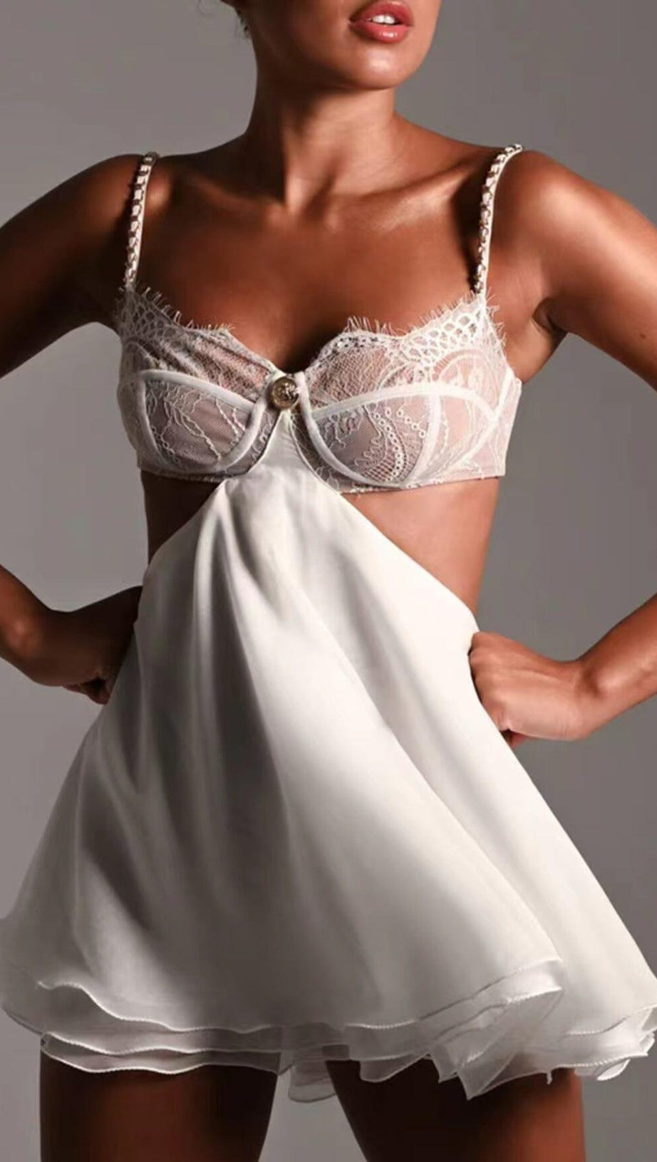 LACE CUT OUT MINI DRESS IN WHITE