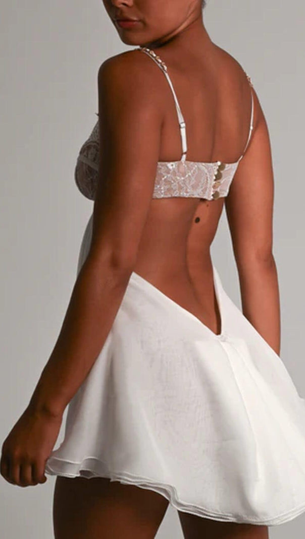 AIIZIE LACE CUT OUT MINI DRESS IN WHITE - product image