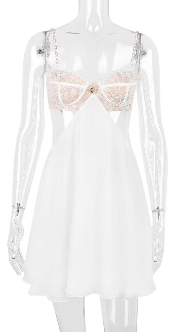 AIIZIE LACE CUT OUT MINI DRESS IN WHITE - product image