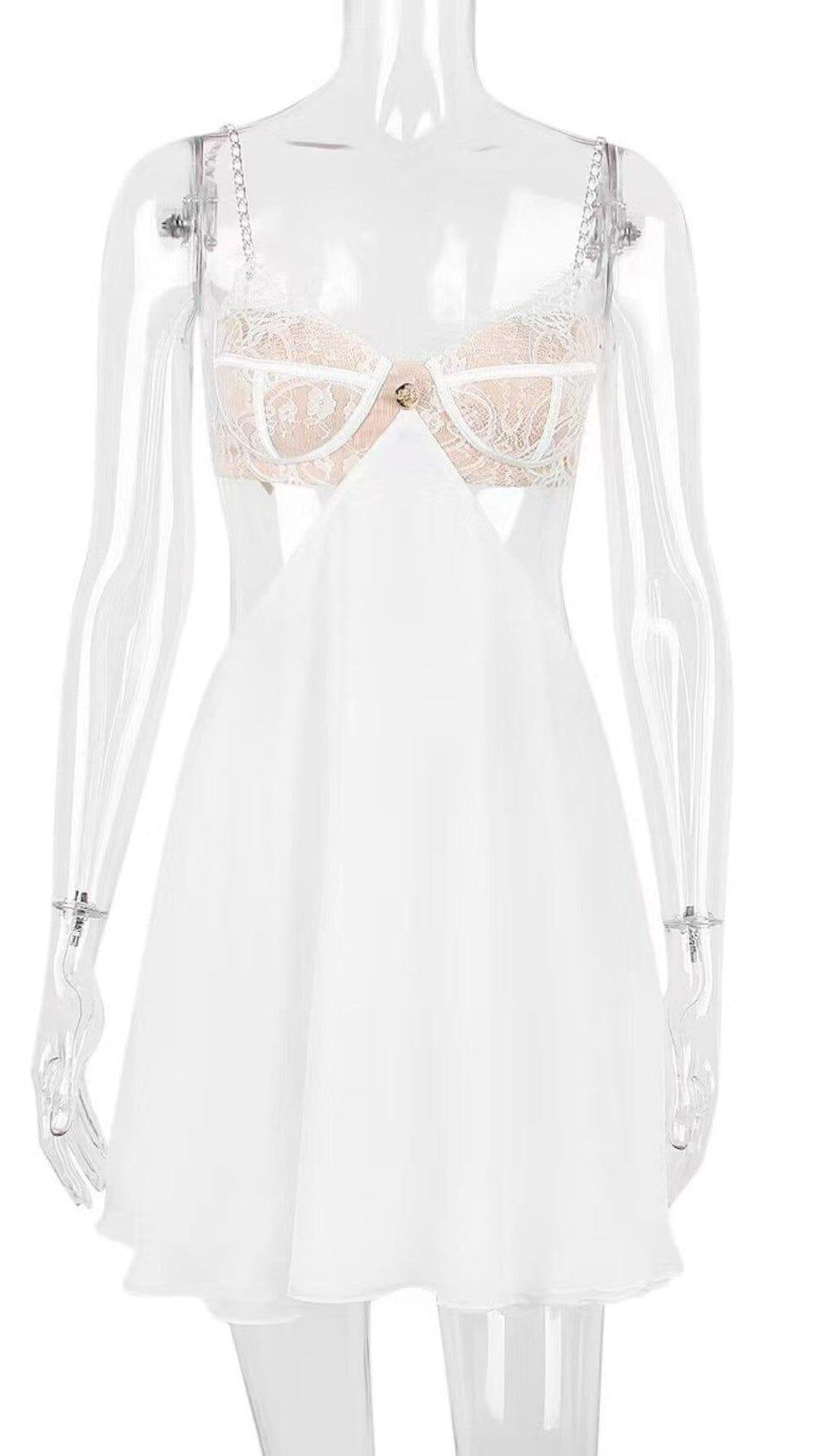 LACE CUT OUT MINI DRESS IN WHITE