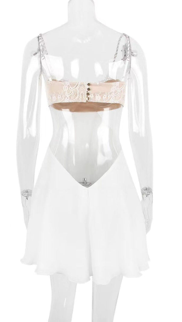 AIIZIE LACE CUT OUT MINI DRESS IN WHITE - product image