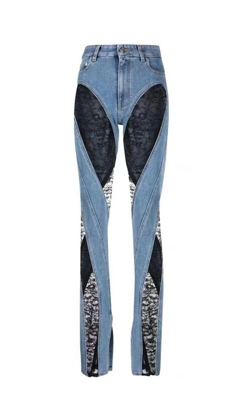 LACE PANELED HIGH RISE SKINNY JEANS