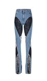 LACE PANELED HIGH RISE SKINNY JEANS