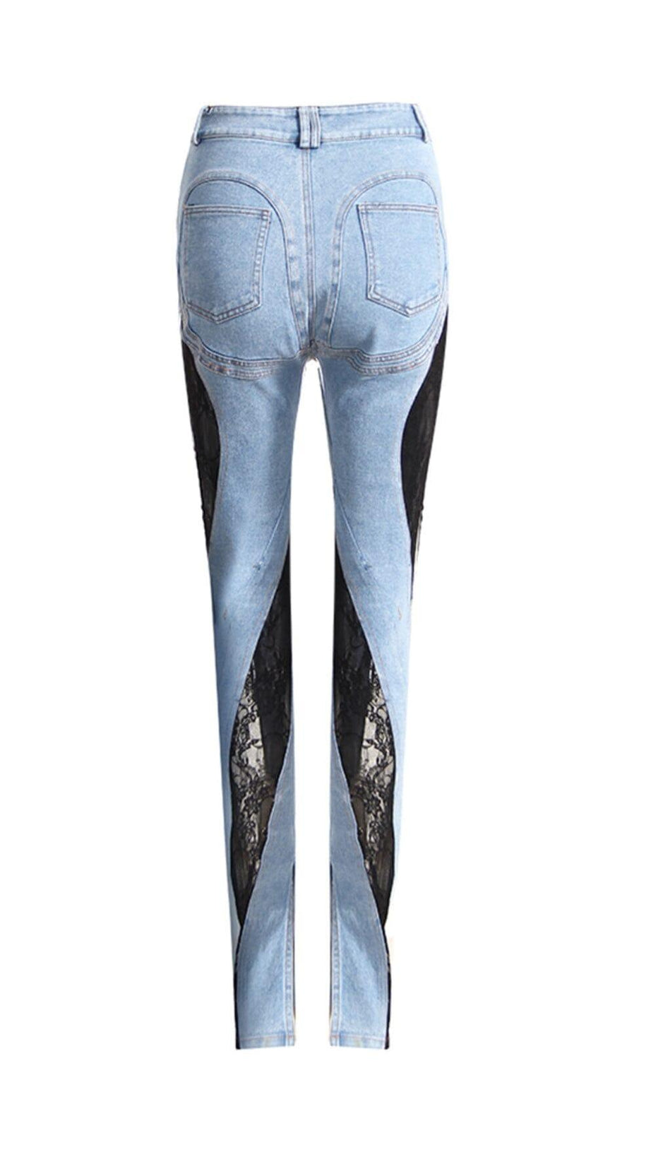 LACE PANELED HIGH RISE SKINNY JEANS