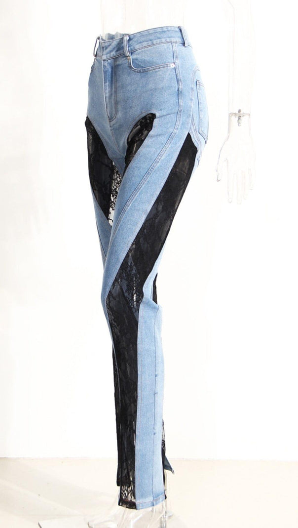 AIIZIE LACE PANELED HIGH RISE SKINNY JEANS - product image