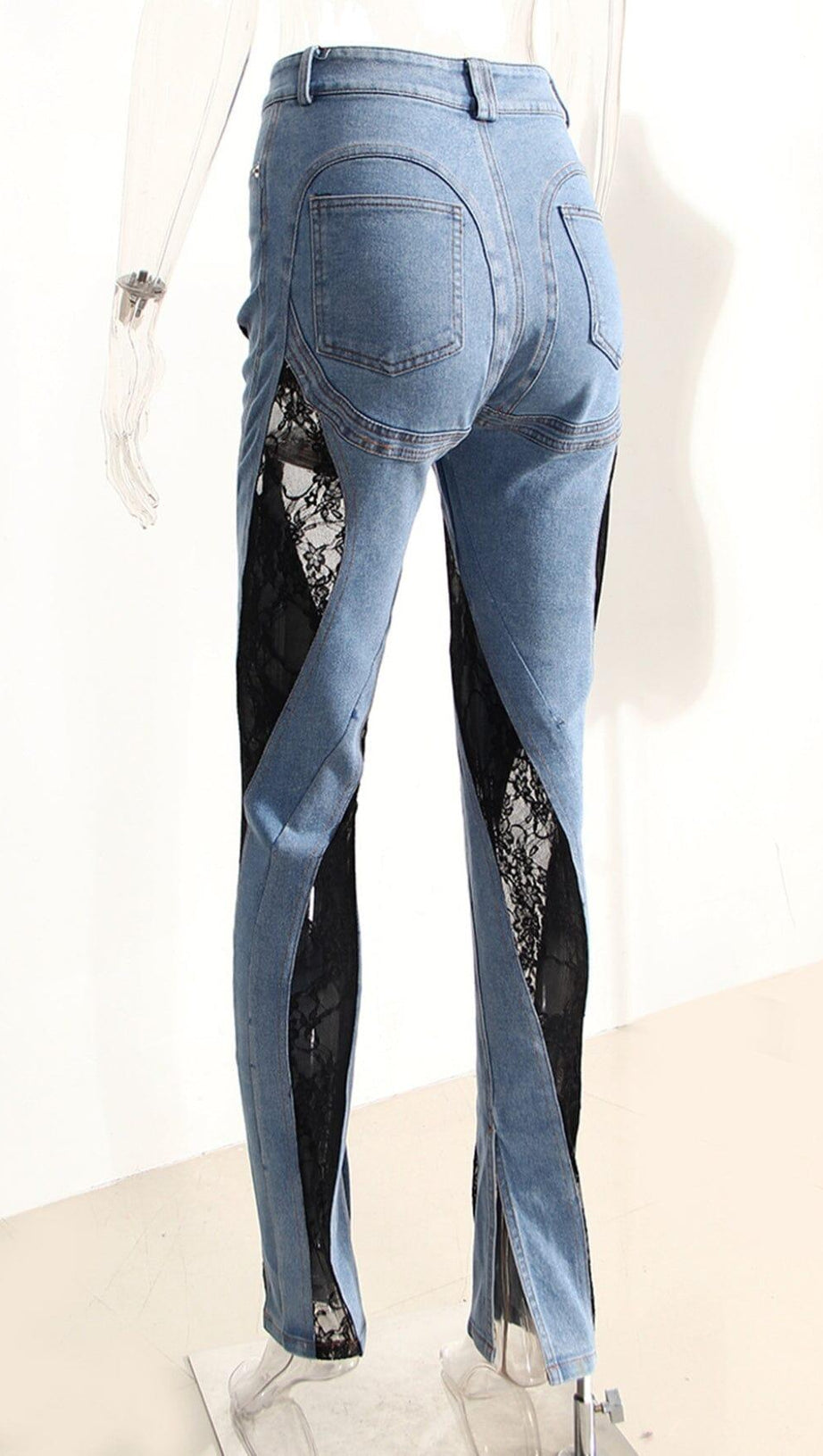 LACE PANELED HIGH RISE SKINNY JEANS