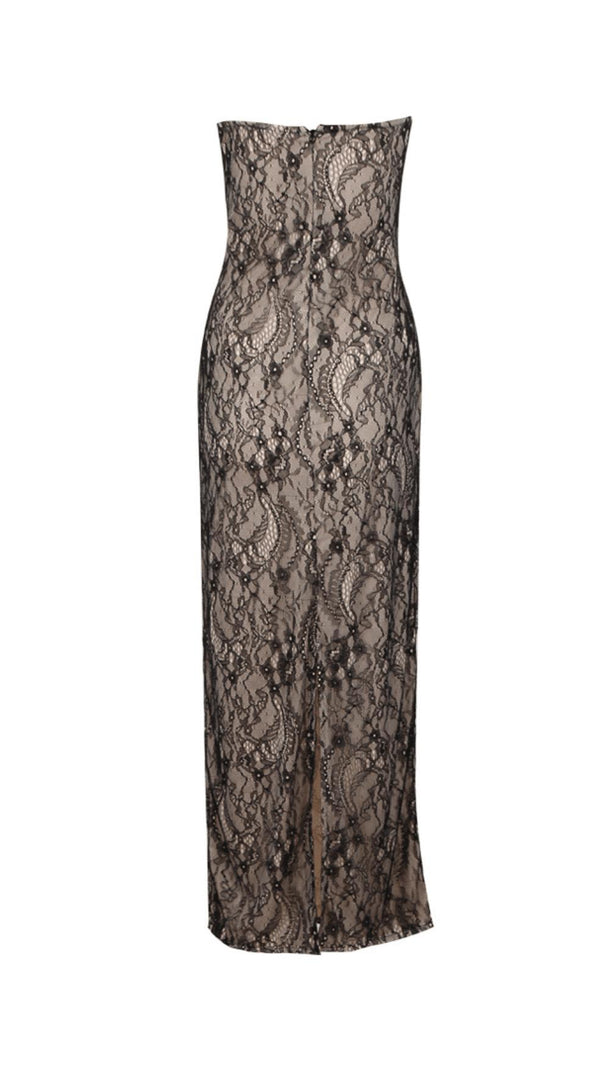 AIIZIE LACE SHEER FLOWER APPLIQUE CUT-OUT MAXI DRESS - product image