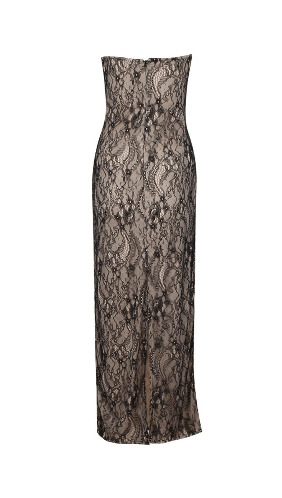 LACE SHEER FLOWER APPLIQUE CUT-OUT MAXI DRESS
