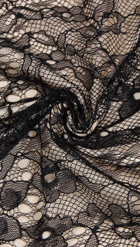 LACE SHEER FLOWER APPLIQUE CUT-OUT MAXI DRESS