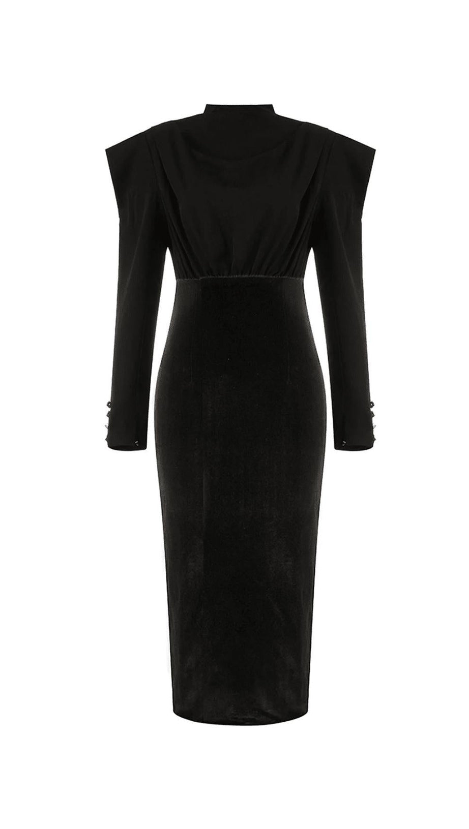 LONG-SLEEVED BACKLESS BOW MESH VELVET PATCHWORK MIDI DRESS