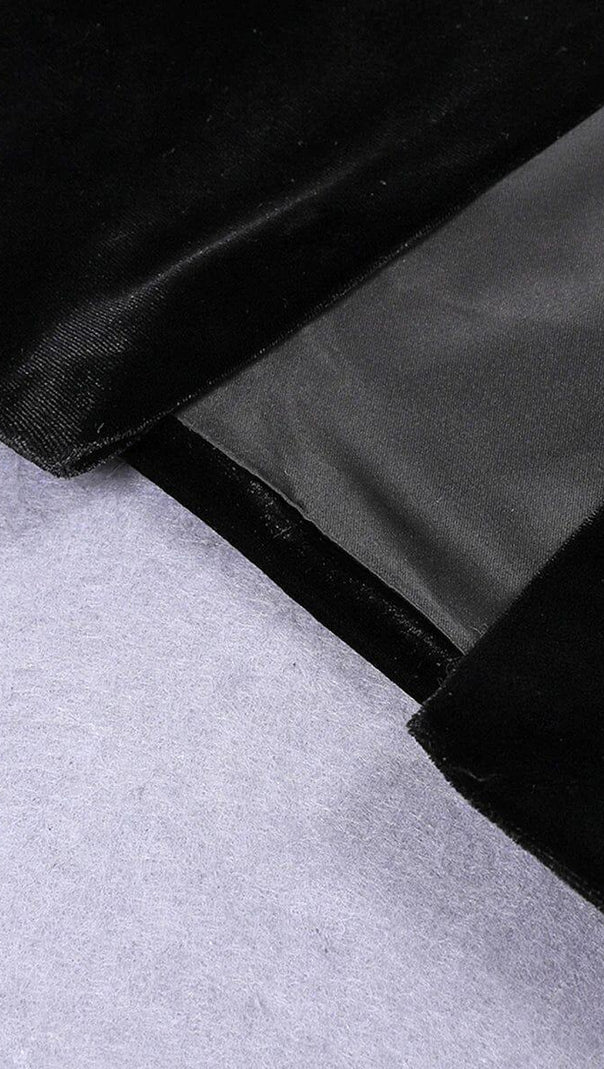 AIIZIE LONG-SLEEVED BACKLESS BOW MESH VELVET PATCHWORK MIDI DRESS - product image