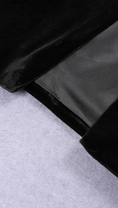 LONG-SLEEVED BACKLESS BOW MESH VELVET PATCHWORK MIDI DRESS