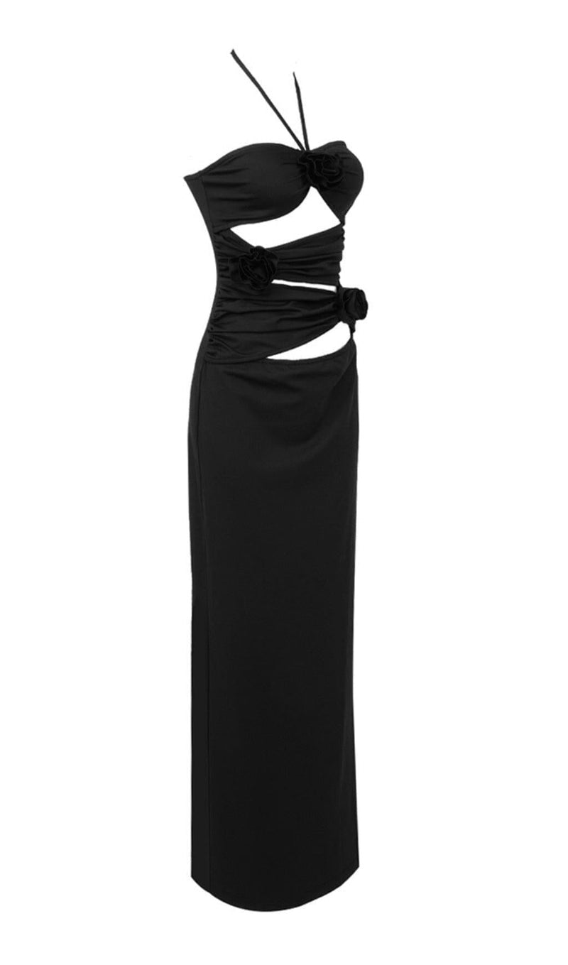 BANDAGE CUT OUT MAXI DRESS IN BLACK