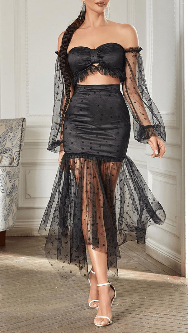 AIIZIE ONE SHOULDER TULLE MIDI DRESS - product image