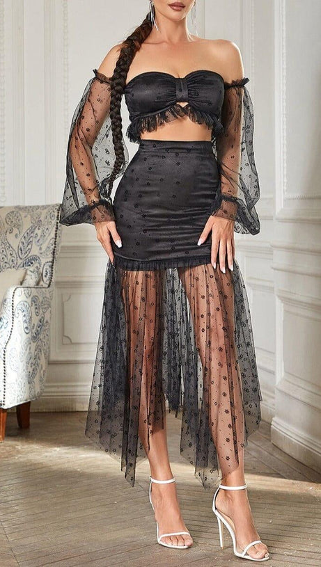 ONE SHOULDER TULLE MIDI DRESS