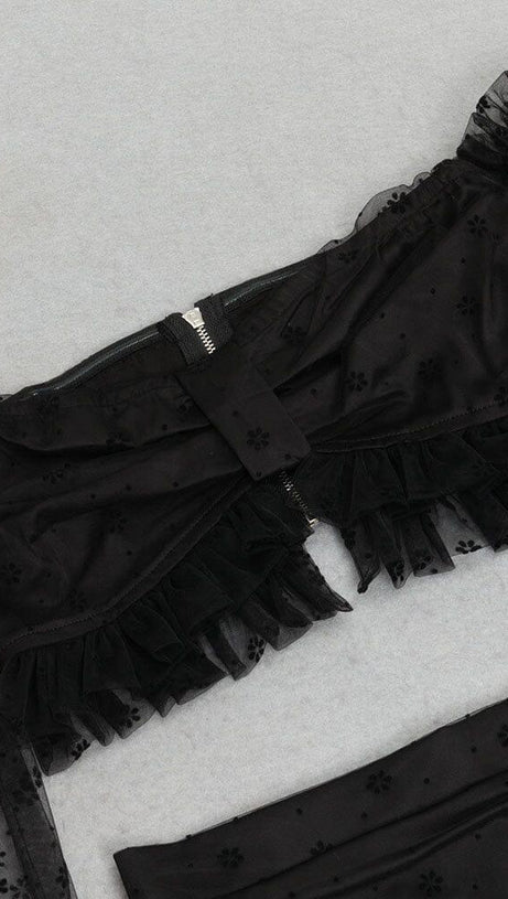 ONE SHOULDER TULLE MIDI DRESS