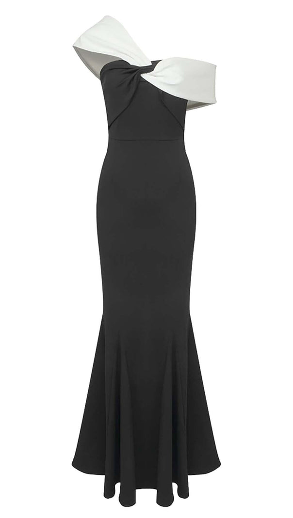 AIIZIE ASYMMETRIC OFF SHOULDER MAXI DRESS IN BLACK - product image