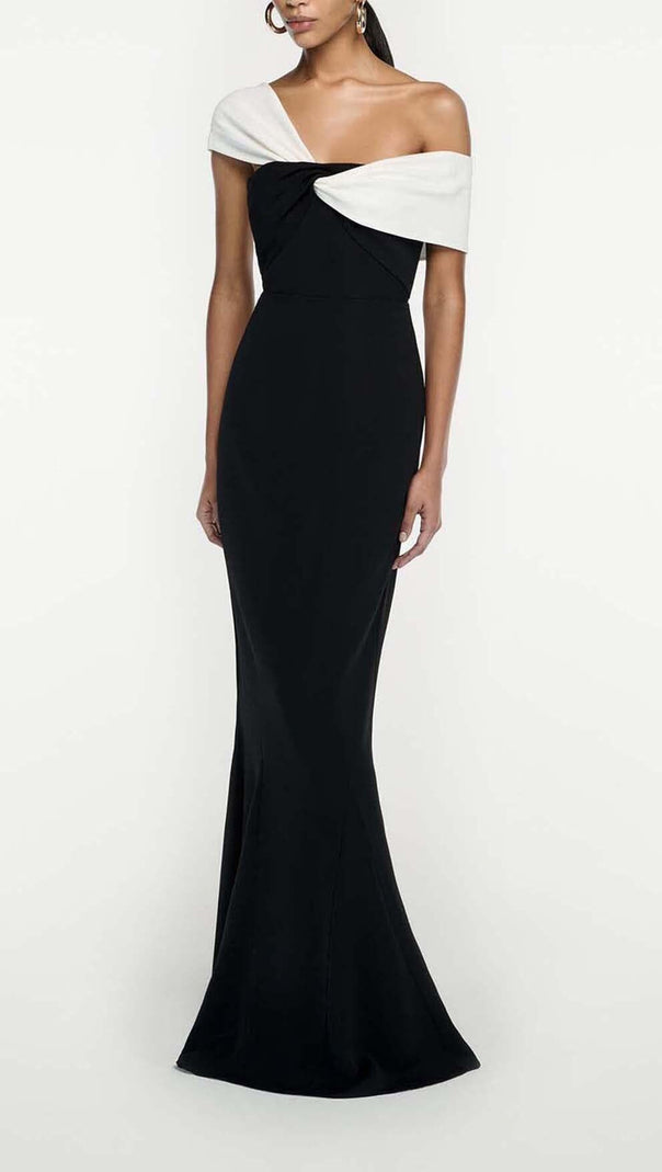 AIIZIE ASYMMETRIC OFF SHOULDER MAXI DRESS IN BLACK - product image