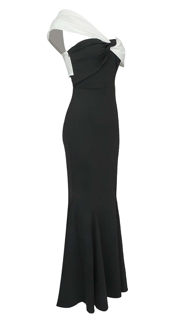 AIIZIE ASYMMETRIC OFF SHOULDER MAXI DRESS IN BLACK - product image